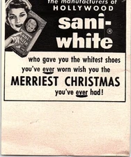 1954 Vintage Print Ad Hollywood Sani-White Shoe Polish Cleaner Merry Christmas