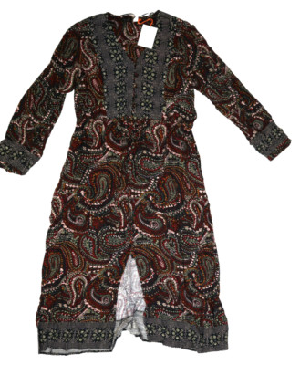 Knox Rose Womens Night Sky Paisley Long Sleeve Button Front Tie Waist Dress XL