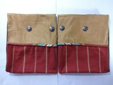 HiEnd Pair 2 Pillow Shams Standard 21" x 27" Red Stripe  Faux Suede Buttons