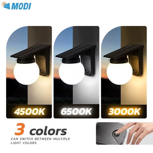 Solar Wandleuchte 400LM Verstellbare Helligkeit 3-Farben Farbwechsel Solarlampe - Bild 3 von 14