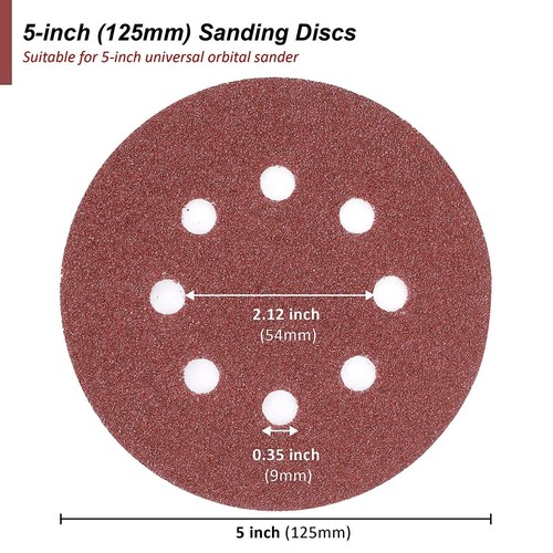 20 PCs Variety 5" Sanding Discs Grit Assorted Hook & Loop 8-Holes Orbital Sander - Picture 13 of 15