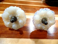 PAIR VICTORIAN OPALESCENT GLASS ROSETTE FLOWER CURTAIN TIE BACKS SANDWICH GLASS