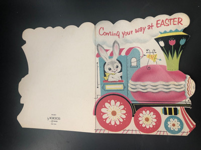 Vintage Easter Greeting Card EASTER BUNNY COMING YOUR WAY - Nocross 5E481