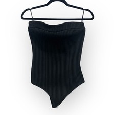NBD Zhora Black Ribbed Strapless Bodysuit Size Small