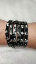 Vintage Brighton Black Genuine leather Silver Tone Hardware Magnetic Bracelet
