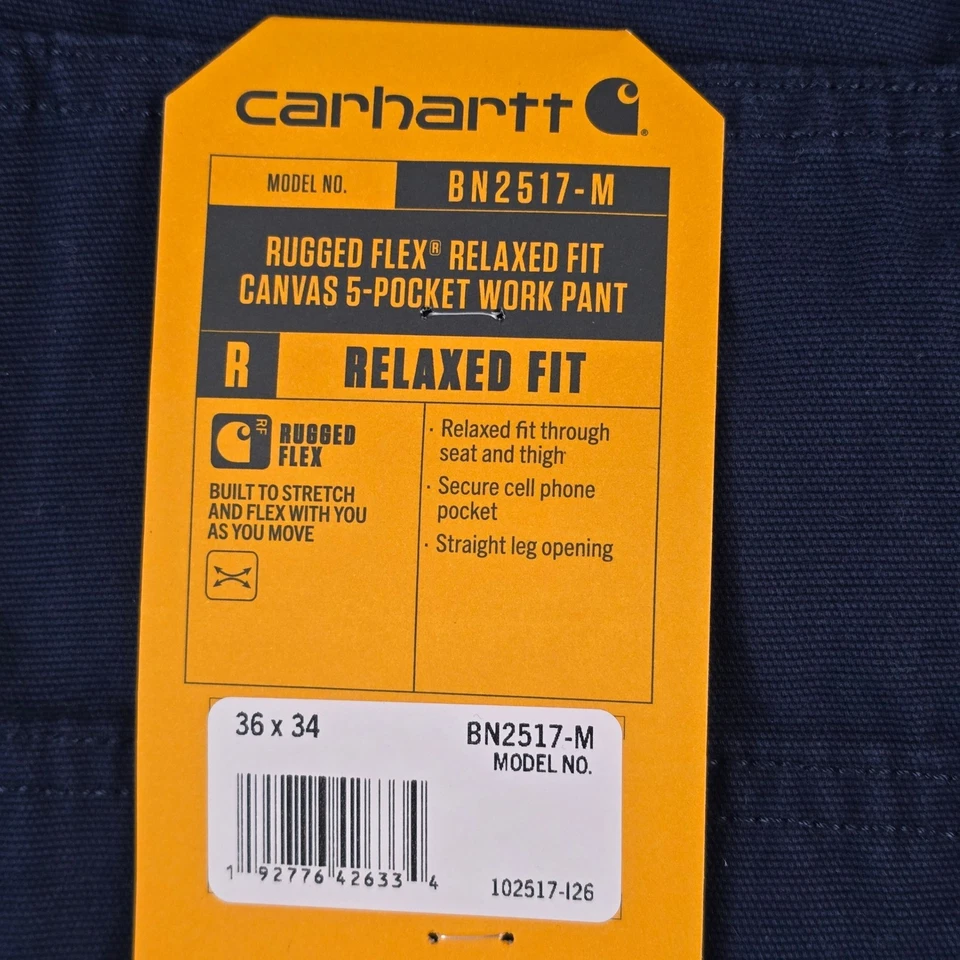 Carhartt Men's Rugged Flex Relaxed Fit Canvas 5 Pocket Work Pants 36x34 Navy - Image 3 of 4