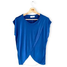 Ladies Blue Maternity Top Happy Mama Short Sleeved Size Medium, 12-14