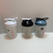 BlenderBottle Classic 20 oz Shaker Bottle Loop Lid Set of 3 White Black Blue