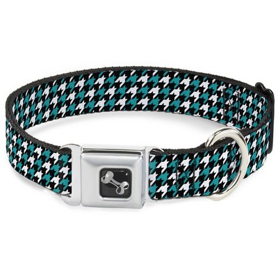 Dog Collar Bone Houndstooth Black/White/Turquoise Small 9.5-13'' (US IMPORT)