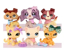 6Pcs LPS Mini Model Shorthair Cat/Collie/Cocker Spaniel Figure with Accessories