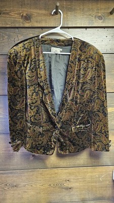 Vtg 90s 80s Michi Moon Boho Gold Paisley Velvet Blazer Womens Size 6