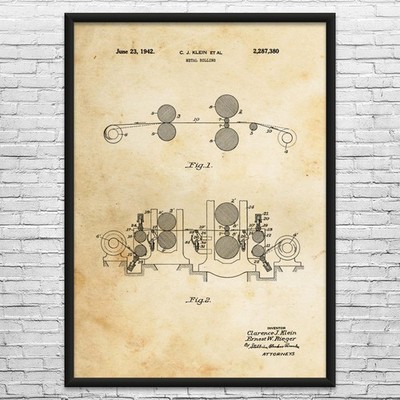 Metal Rolling Machine Patent Wall Art: Industrial Art, Metal Worker