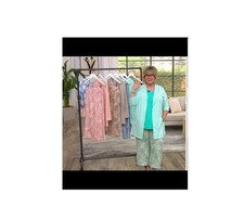 Denim  Co. Active Printed French Terry Cropped Wide-Leg Pants-Blue-M-A397019