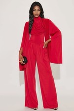 Fashion Nova Draped Wide Leg Pant Set - Red Size M