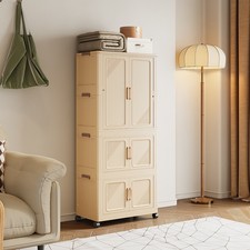 Movable Closet Foldable Wardrobe Hanging Closet Storage Organizer w/ Rod Wheels 