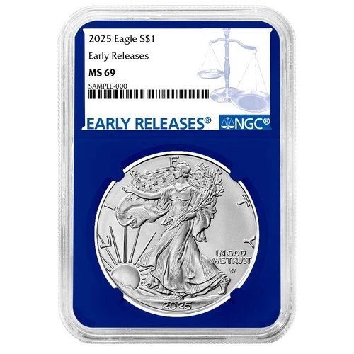 2025 $1 American Silver Eagle NGC MS69 ER Blue Label Blue Core