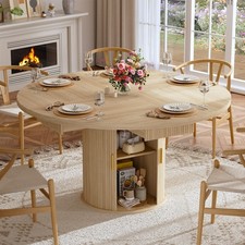 Round Dining Table for 4-6 47 Inch Kitchen Table with 4 Drawers