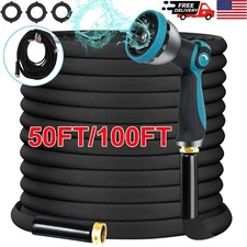 50FT 100FT Non-Expanding Garden Hose Lightweight Flexible Water Hose with Nozzle