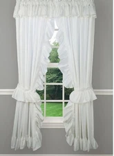 Ellis Curtain 2-Piece Ruffled Priscilla Window Curtain Panel 84"x72" White