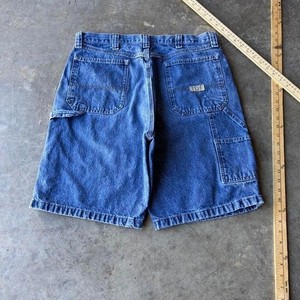 Wrangler Carpenter Jorts Mens 34x10 Baggy 90s Vintage Y2K Denim Shorts Blue