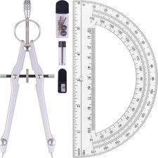 Compass and Protractor Set, Professional Drawing Compass Tool, Metal Compass