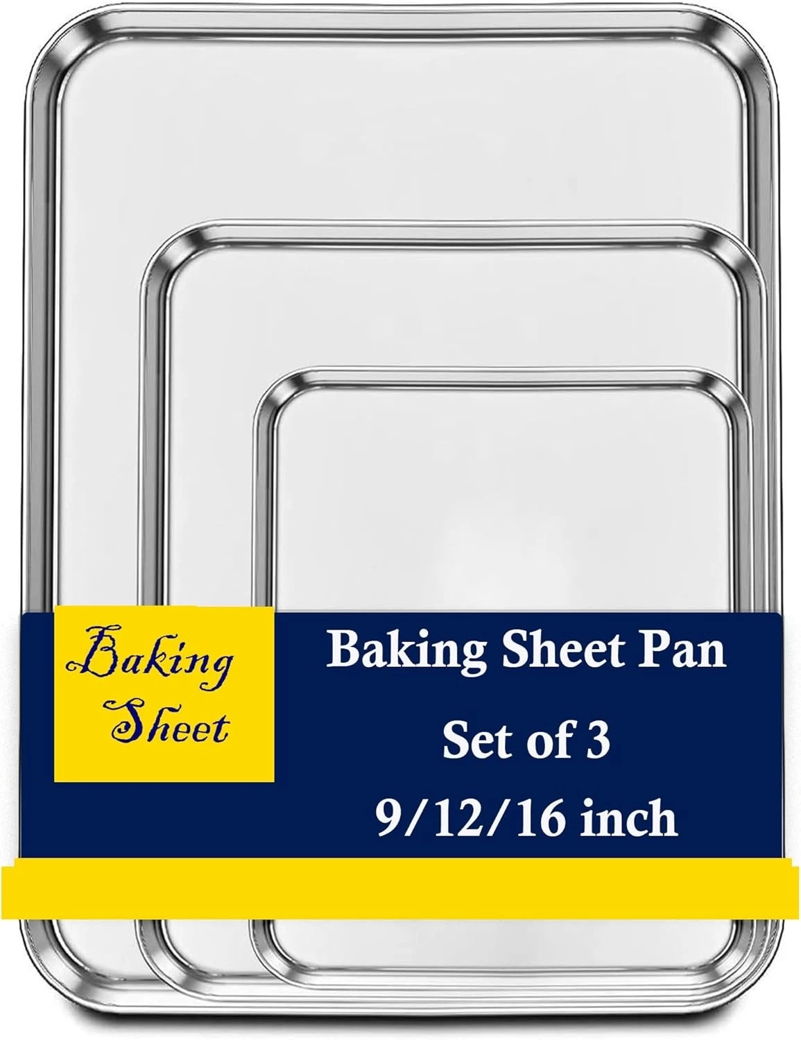Set of 3 Baking Sheet Stainless Steel Cookie Sheet Baking Sheet Pan 9/12/16 in