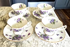 Rossetti Spring Violets Footed Cup & Saucer Sets-4- Made in Occupied Japan Exc