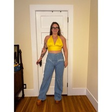 70s Vintage 100 Cotton Light Wash Bell Bottoms Sz L