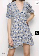 Maje Paris Floral Print Crepe Asymmetric Ruffled Mini Day Dress Size 36 Small