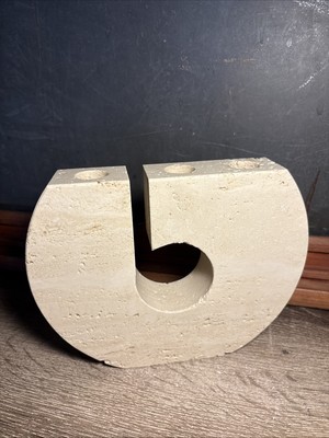 Vintage Italian Travertine Candleholder Raymor Fratelli Manelli MCM Heavy A7