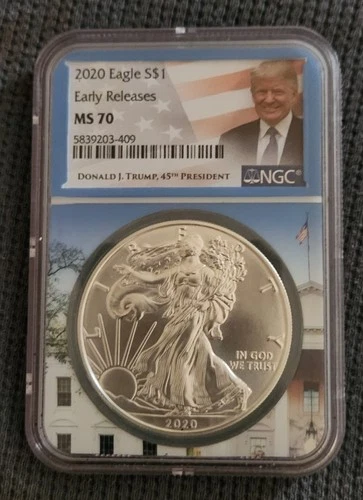 2020 (W) American Silver Eagle NGC MS70 ER Trump Label