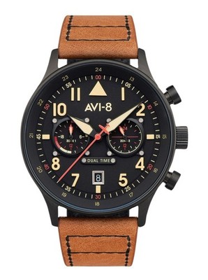 AVI-8 Hawker Hurricane Carey Doppelzeit Debden Schwarzes AV-4088-03 Herrenuhr