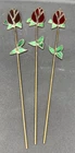 Vtg Stained Glass Long Stem Red Roses Tiffany Style Suncatcher 15” Tall Lot Of 3