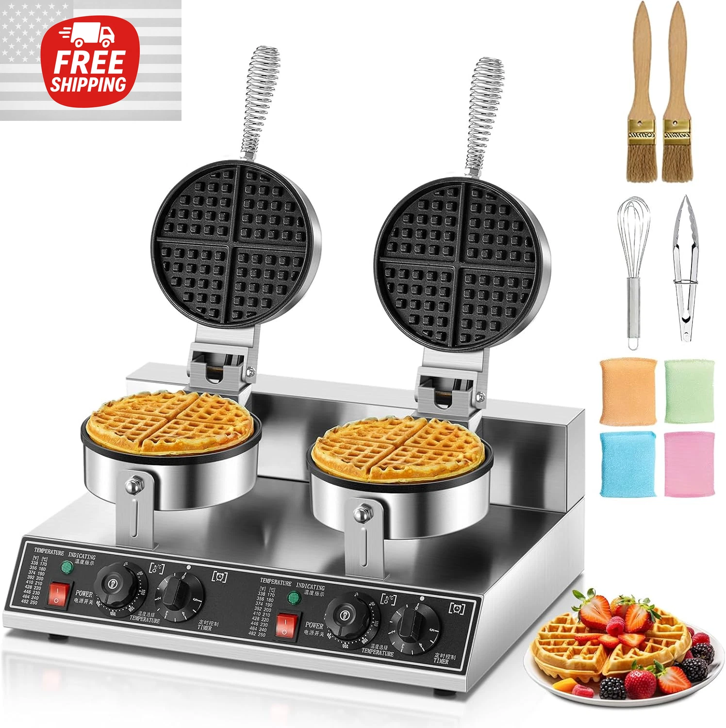 Commercial Round Double Head Belgian Waffle Maker Machine 2400W for Restaurant
Opens in a new window