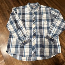 OE Schmidt Workwear Men's L Plaid Long Sleeve Button-Up Shirt Blue White Gray