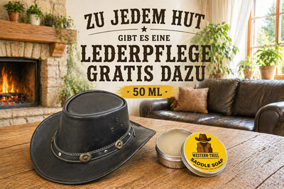 Lederhut Western Cowboy Sommerhut Leder Line Dance plus gratis Lederpflege