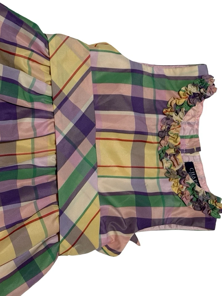 Vestido Chaps Niñas Talla 6 Cuadros Rosa Amarillo Púrpura Verde Sin Mangas Niño Forrado Foto 4 de 4