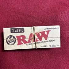 Raw Rolling Paper 50 Leaves 1.1/4 Size + Pre Rolled Tips 16 PCS Both 1 Pack