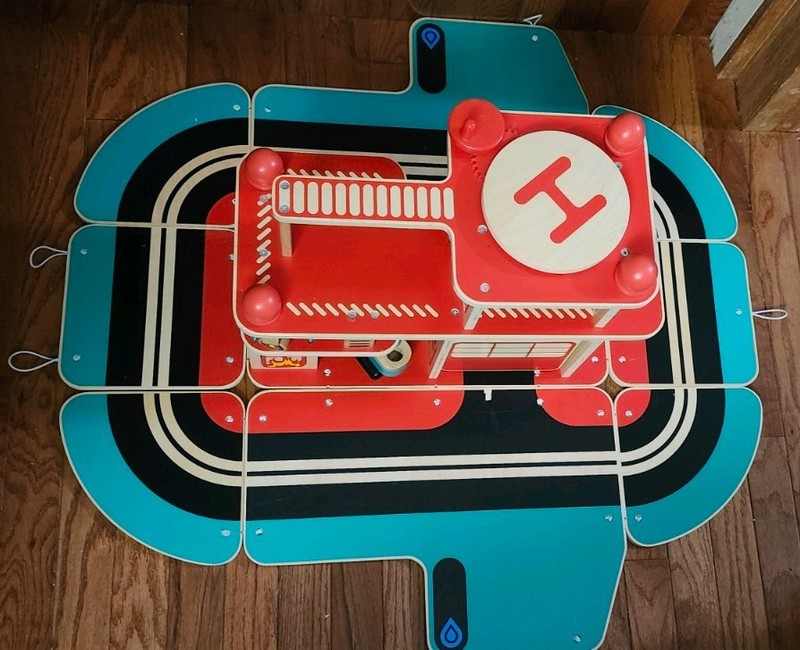 Fao Schwarz toy fire department wooden truck play set 