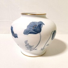 Okura Toen Blue Gold Poppy Flower Vase No Box