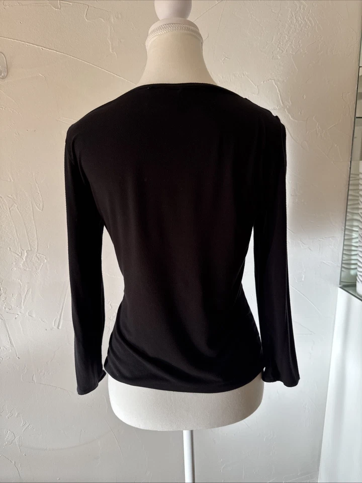 DKNY CITY Black Knit Long Sleeve Scoop Neck Top Size M Medium Super Soft - Image 2 of 4