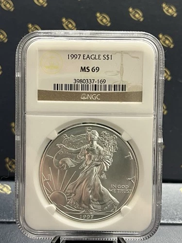 1997 $1 AMERICAN SILVER EAGLE NGC MS69 BROWN LABEL