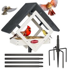 Large Platform Bird Feeder with Metal Mesh Tray, Pole Mount Adjustable Bird F...