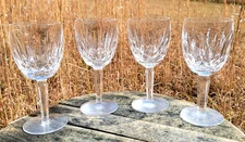 Waterford Crystal Glass Kildare Water Goblets 7" Faceted Stem Set of 4 Ireland