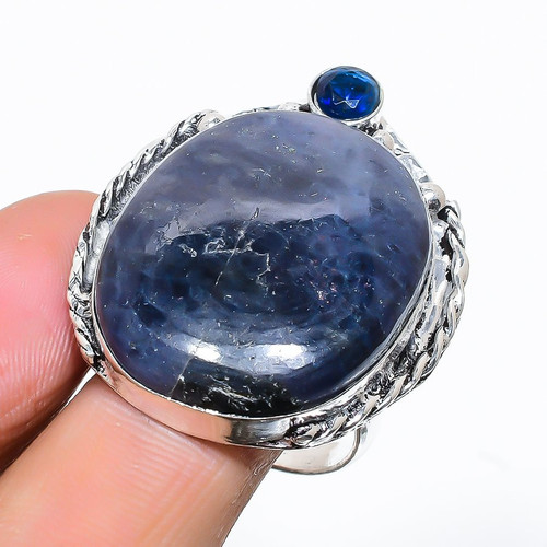 Piedra solar en lolita, topacio azul piedras preciosas 925 anillo de joyería ...