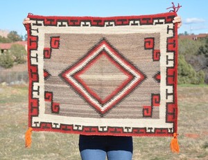 Old Navajo Single Saddle Blanket Rug - Nice Design - Great Colors - 29" x 37"