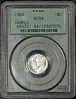 1964 Roosevelt Dime, PCGS MS64, Old Green Holder Sample Slab, OGH