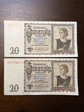 20 Reichsmark Reichsbanknote Tirolerschein 1939 mit fortlaufender Seriennummer