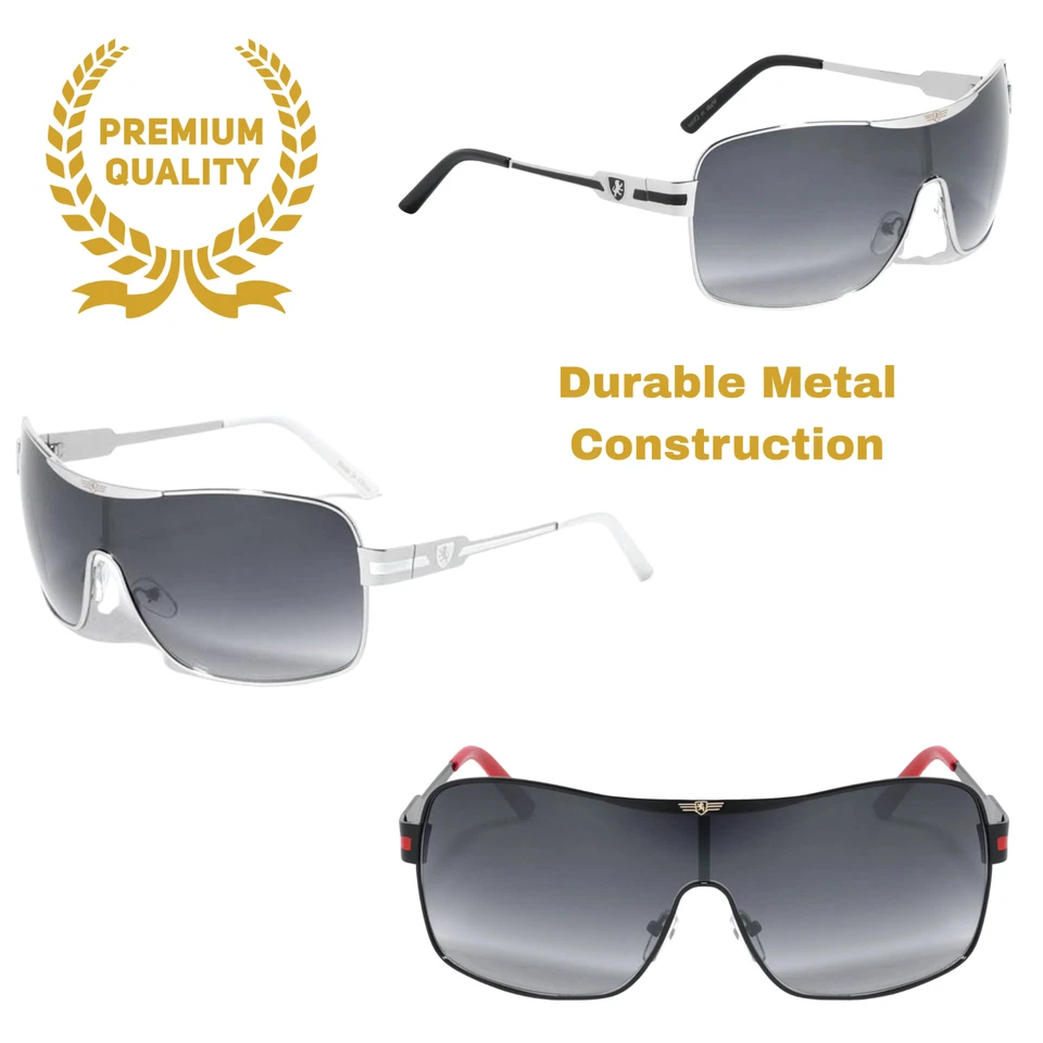 KHAN WRAP AROUND ONE PIECE SHIELD LENS AVIATOR SUNGLASSES SPORT RETRO DESIGNER - Image 2 of 4