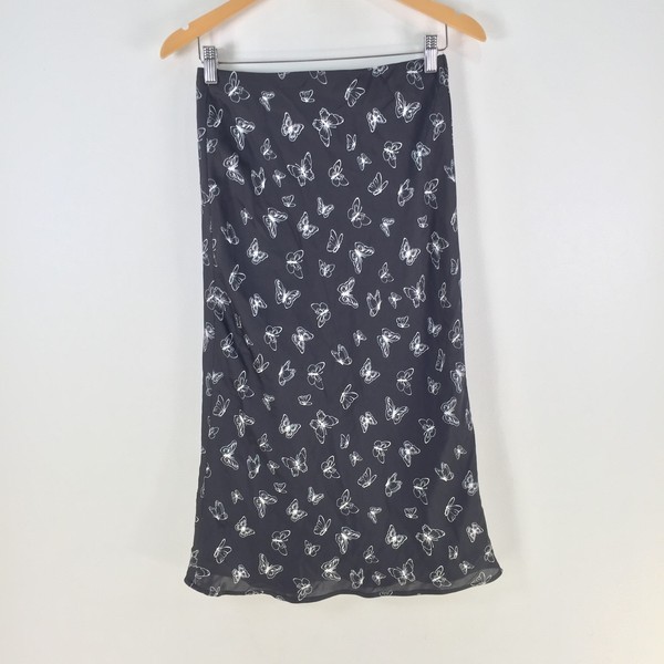 Glassons skirt womens 8 black butterfly straight midi stretch 121101